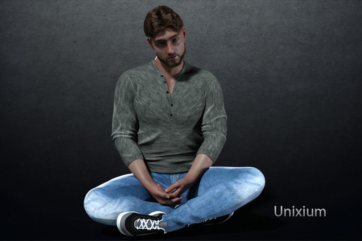 Phares man in jeans and sweater Low-poly 3D model_9