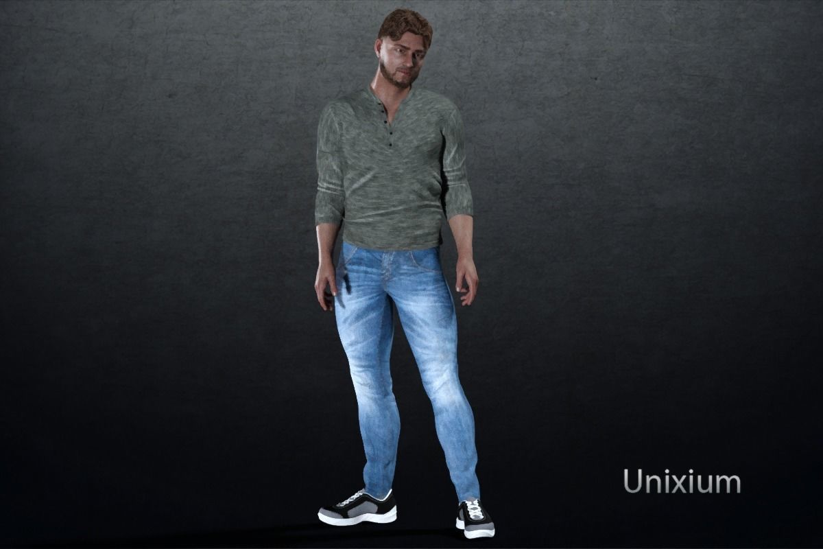 Phares man in jeans and sweater Low-poly 3D model_7