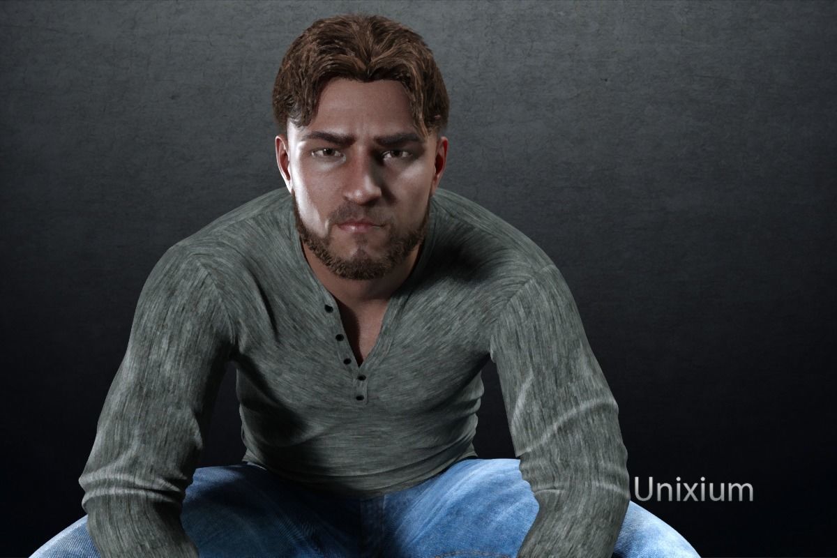 Phares man in jeans and sweater Low-poly 3D model_5