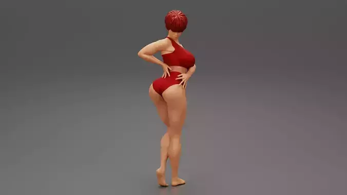 Beautiful Short Hair Brunette Woman Wearing Bikini 3D print model
