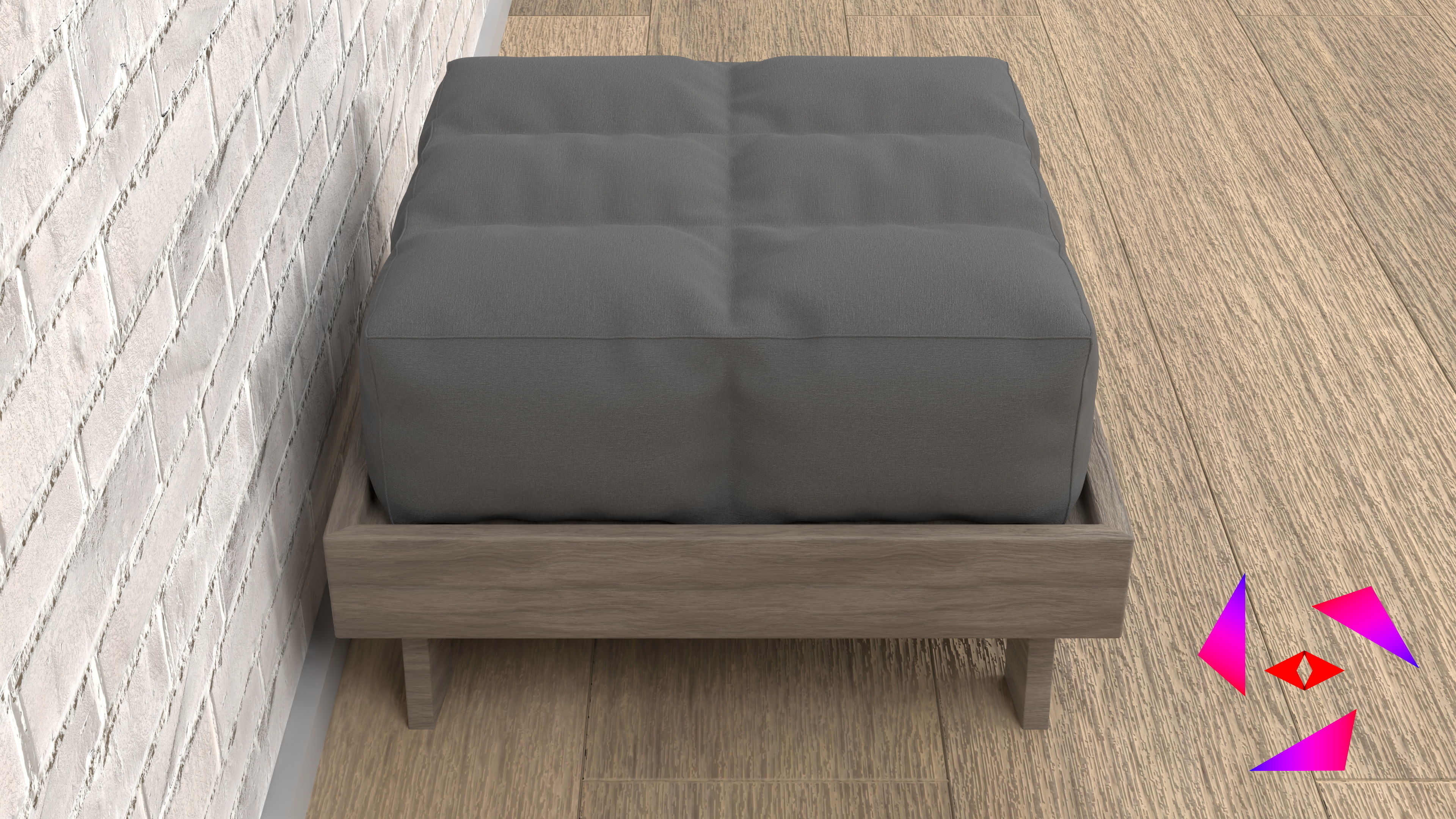 Ottoman bed with two pillows 3D model_5