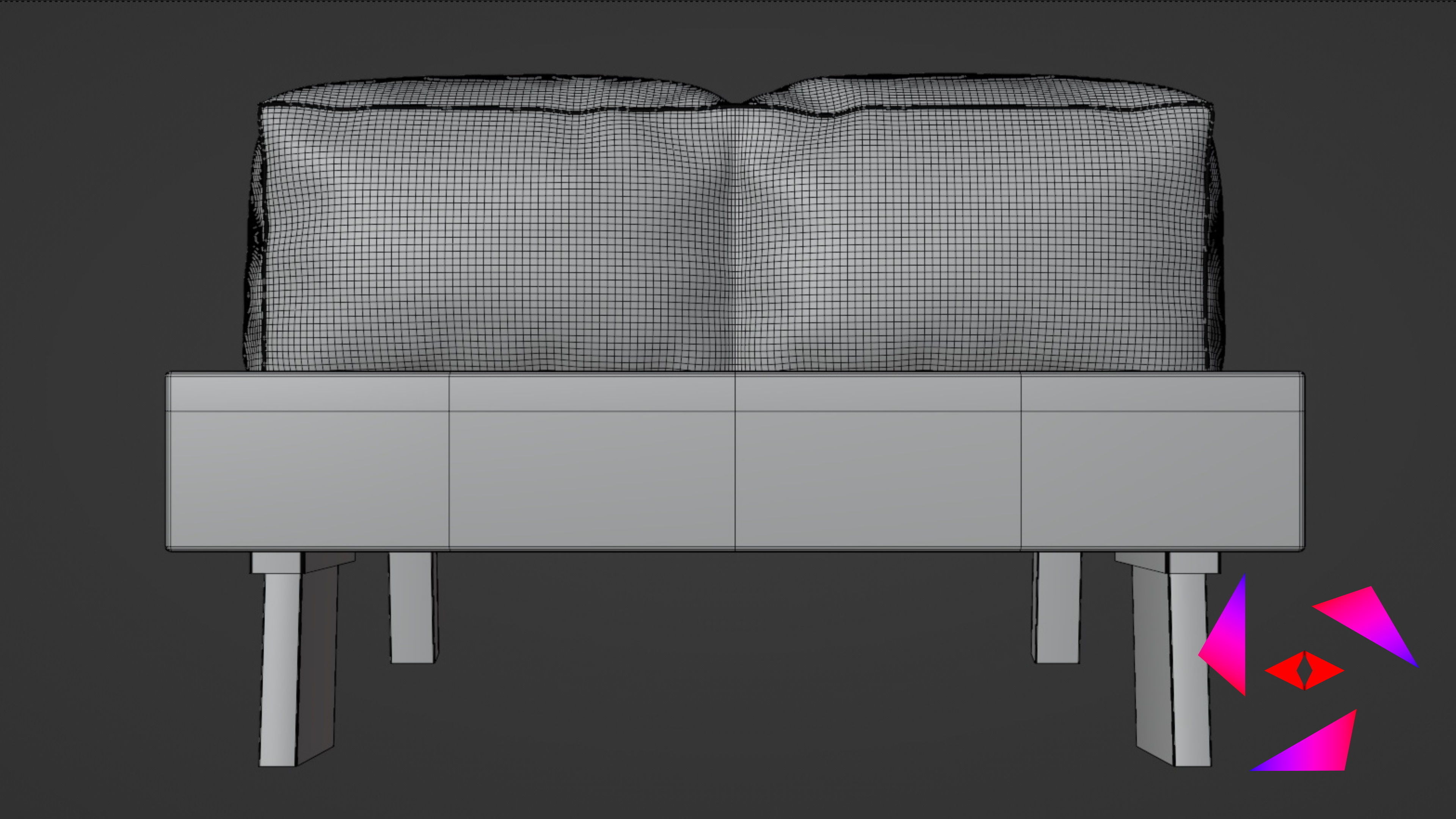 Ottoman bed with two pillows 3D model_8