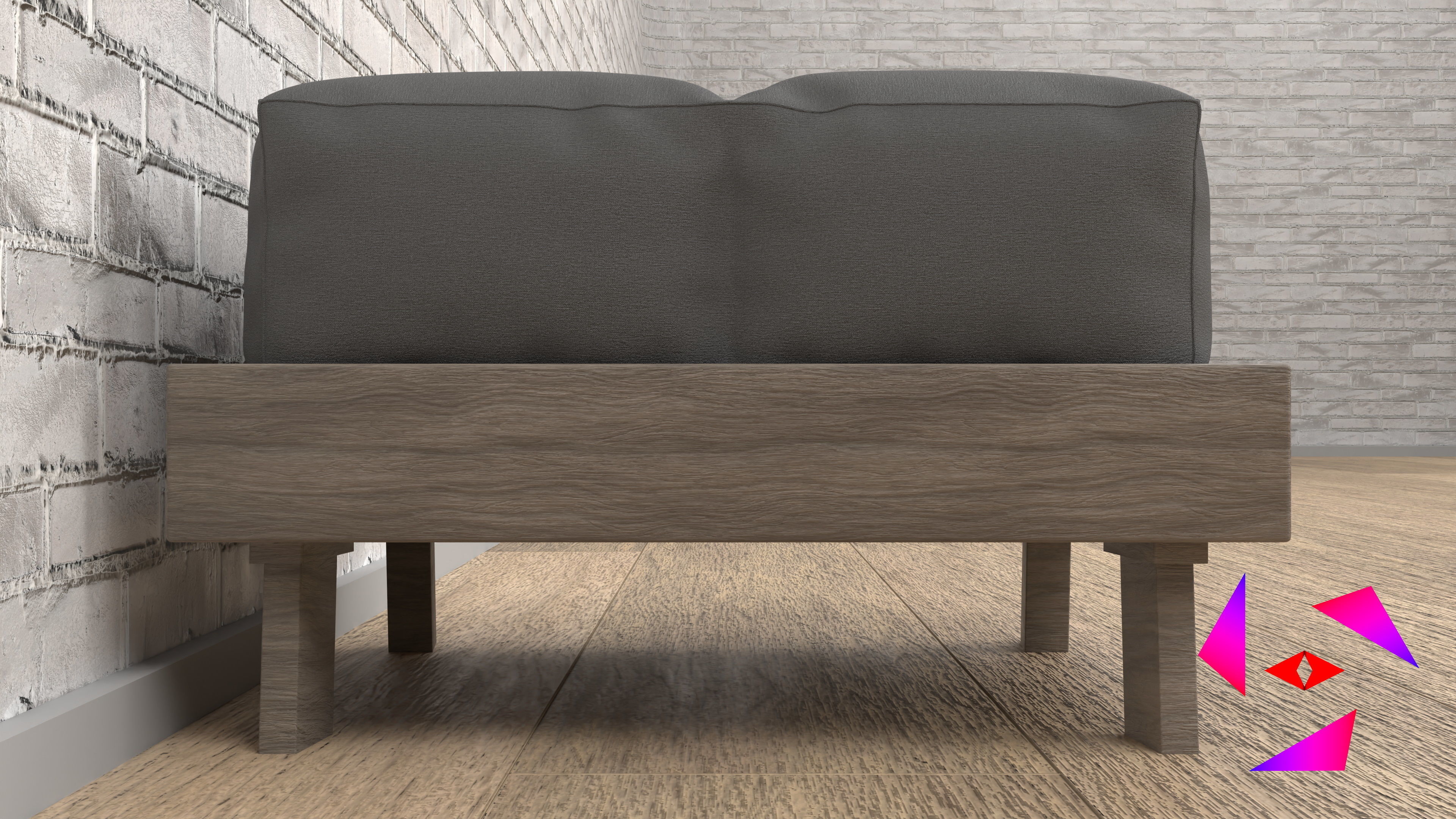 Ottoman bed with two pillows 3D model_4