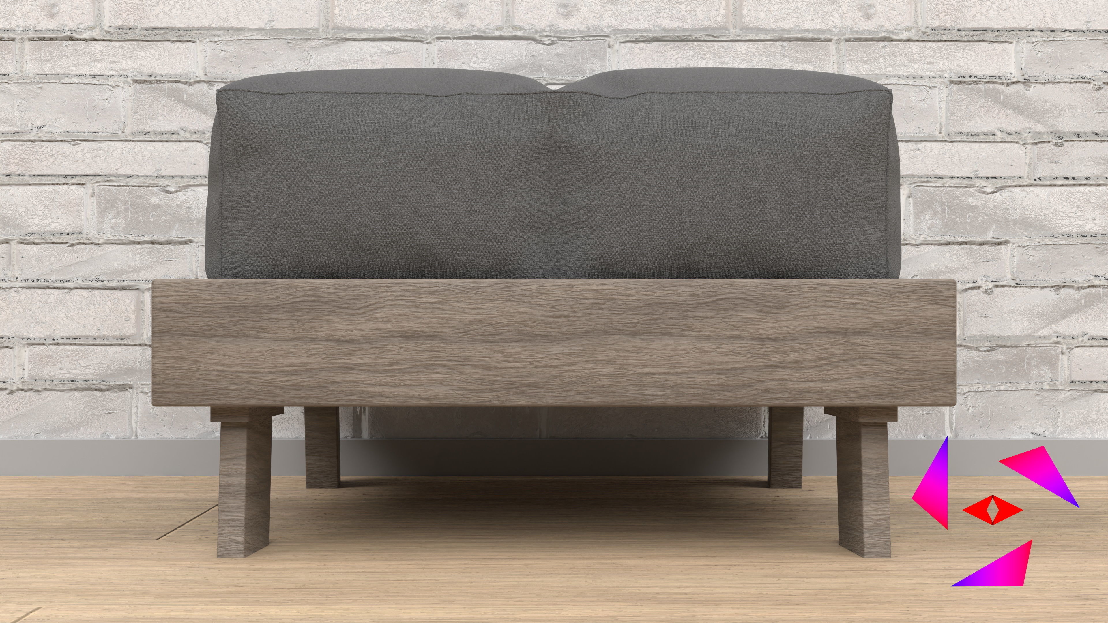 Ottoman bed with two pillows 3D model_2