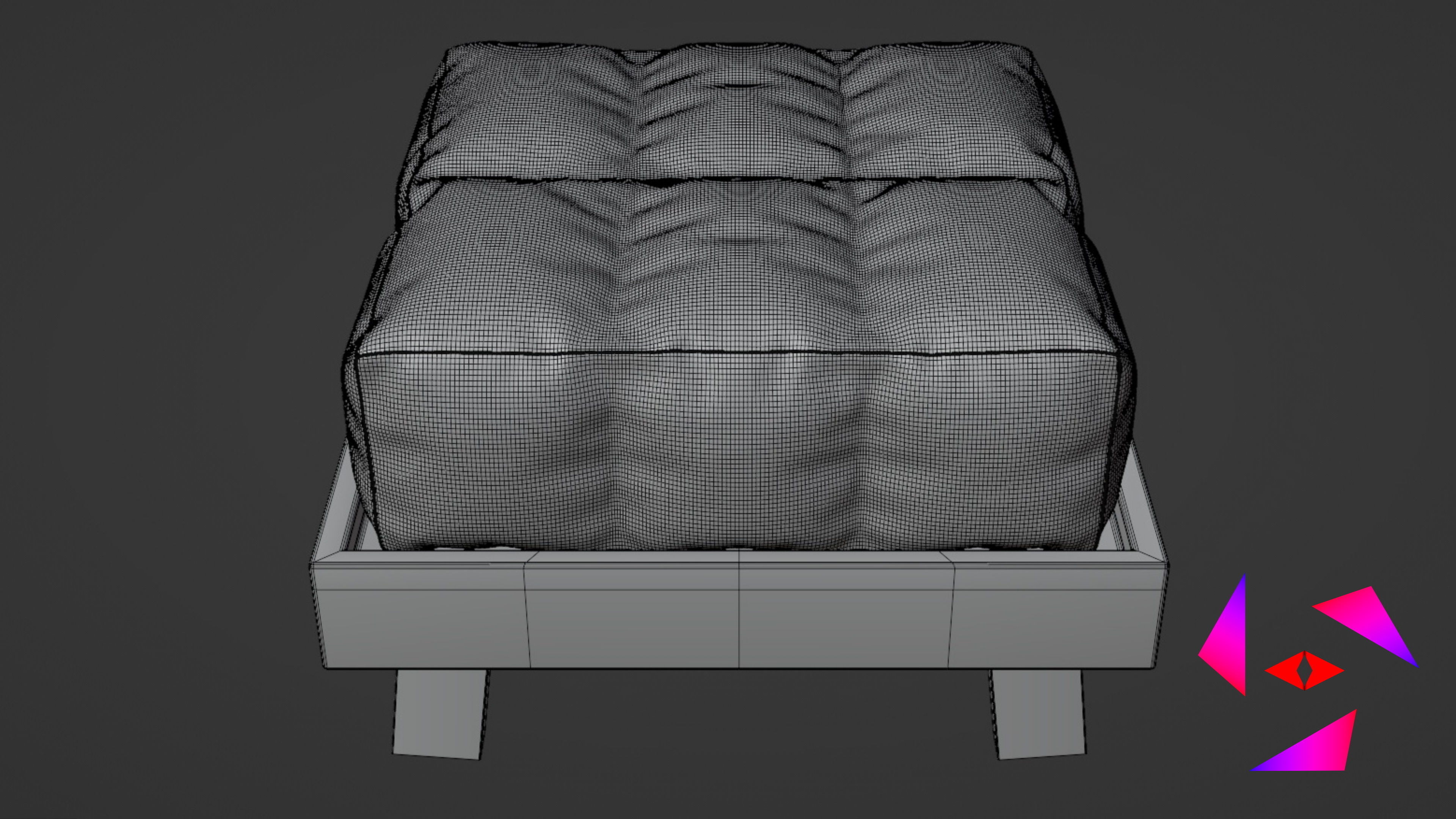 Ottoman bed with two pillows 3D model_7