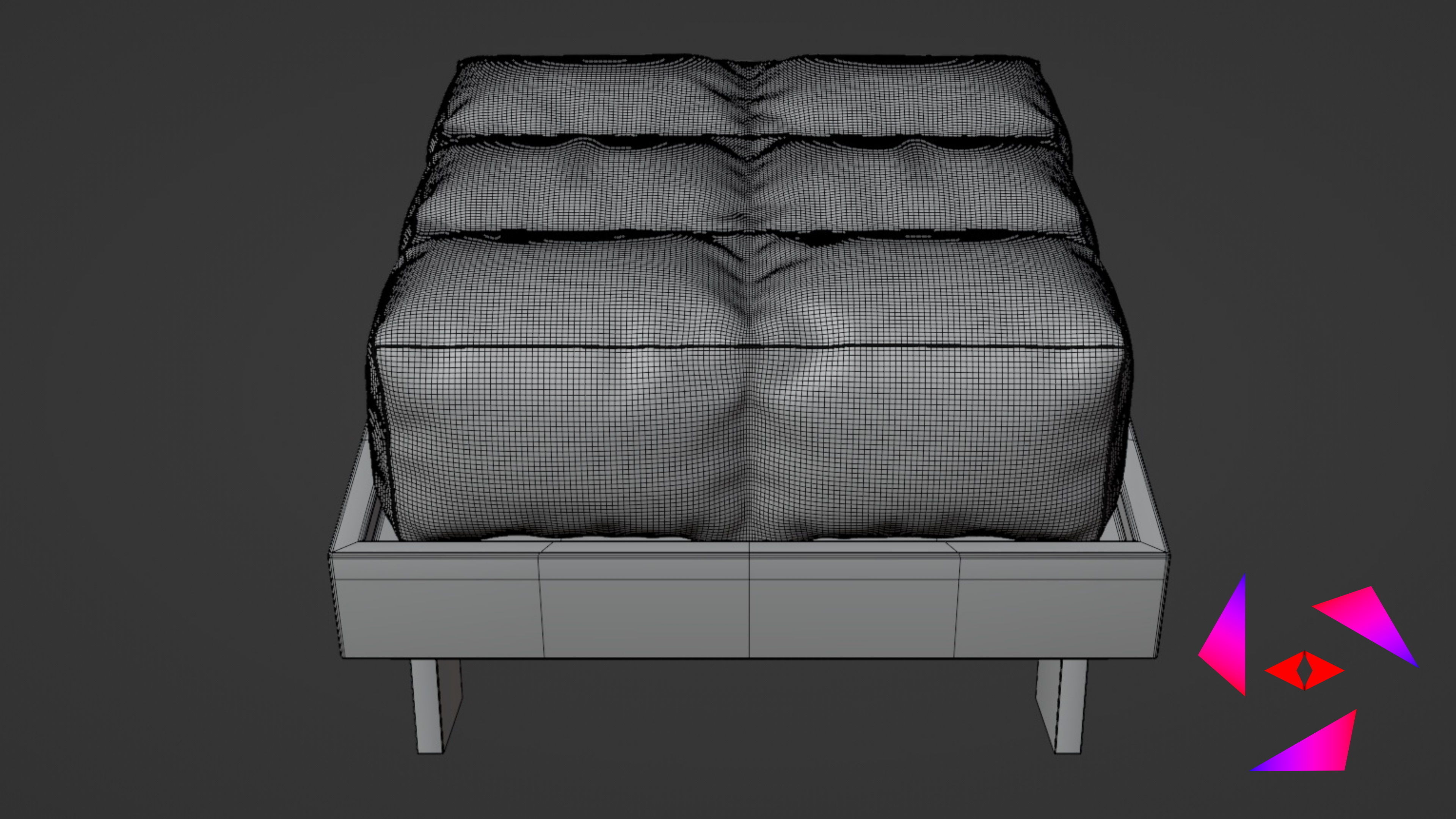 Ottoman bed with two pillows 3D model_9