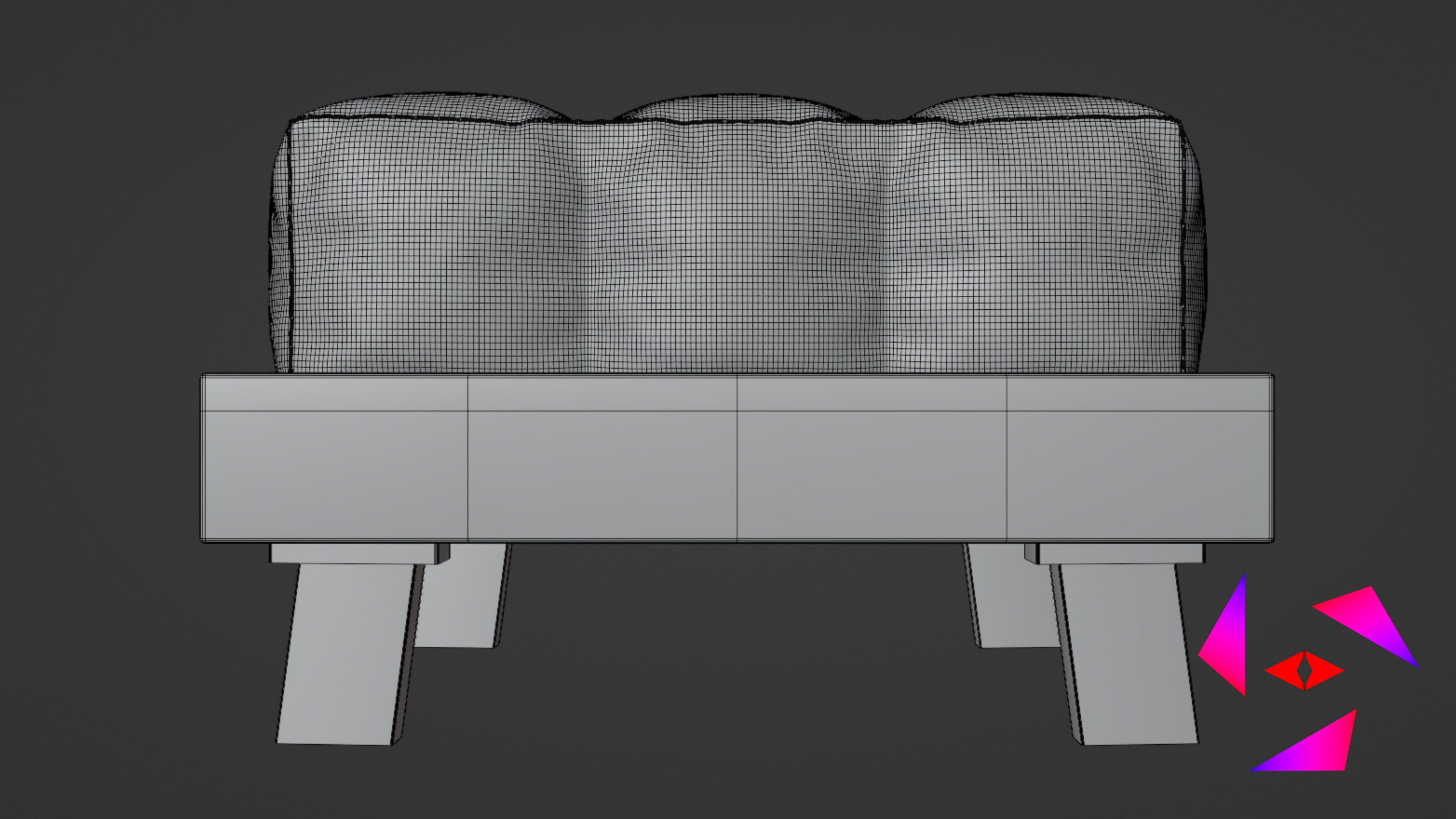 Ottoman bed with two pillows 3D model_6