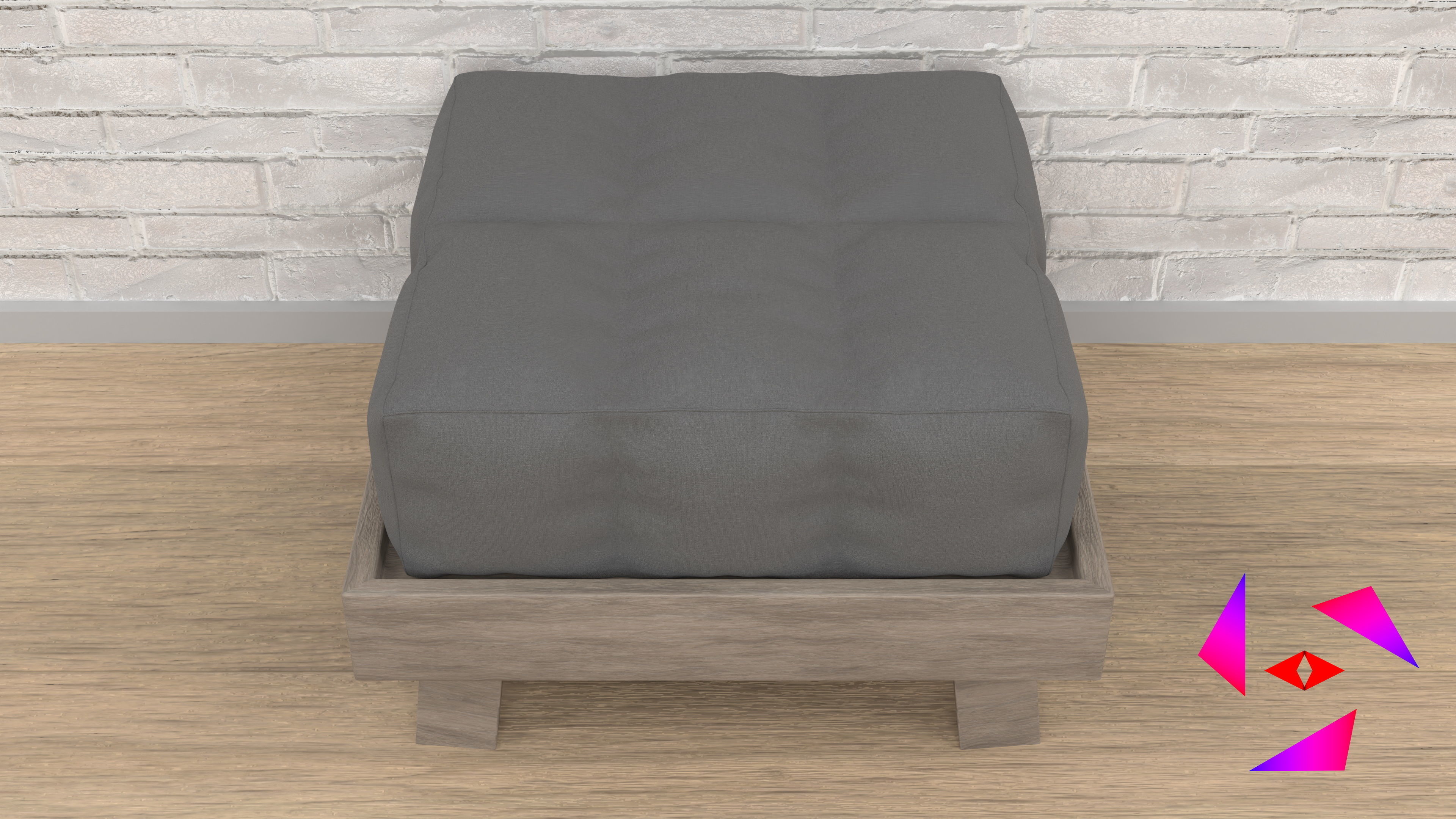 Ottoman bed with two pillows 3D model_3