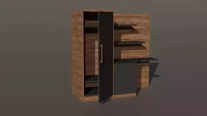 checkroom wooden cabinet with drawers and shelves