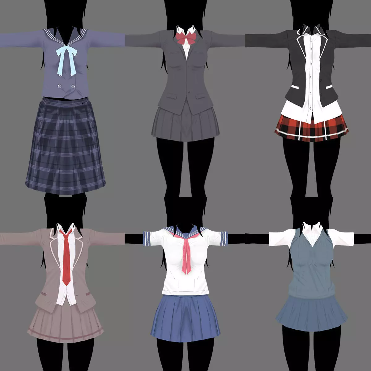 Anime - School Uniform - Girl Low-poly 3D model