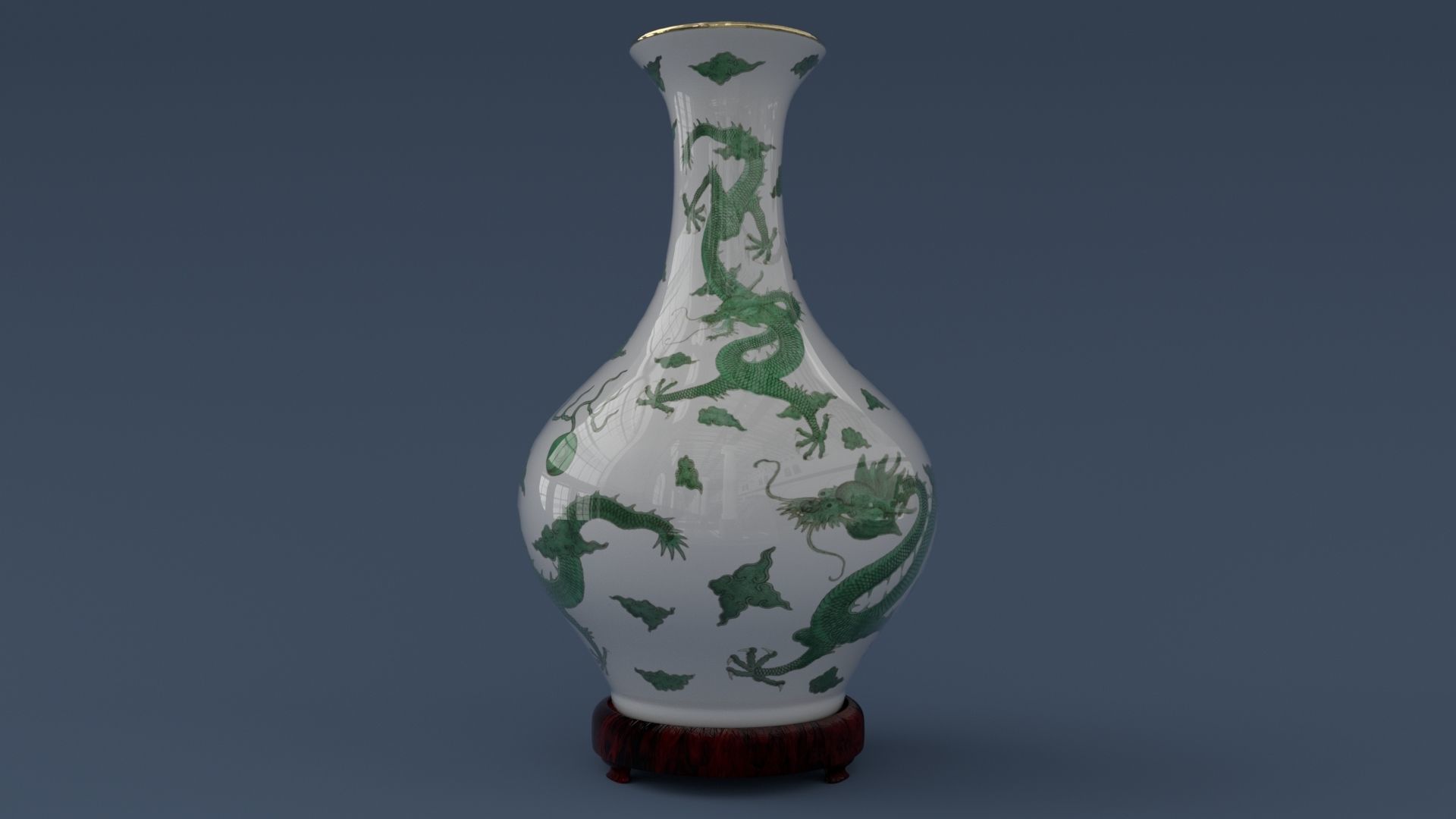 Dragon vase - green - optional red Low-poly 3D model_1