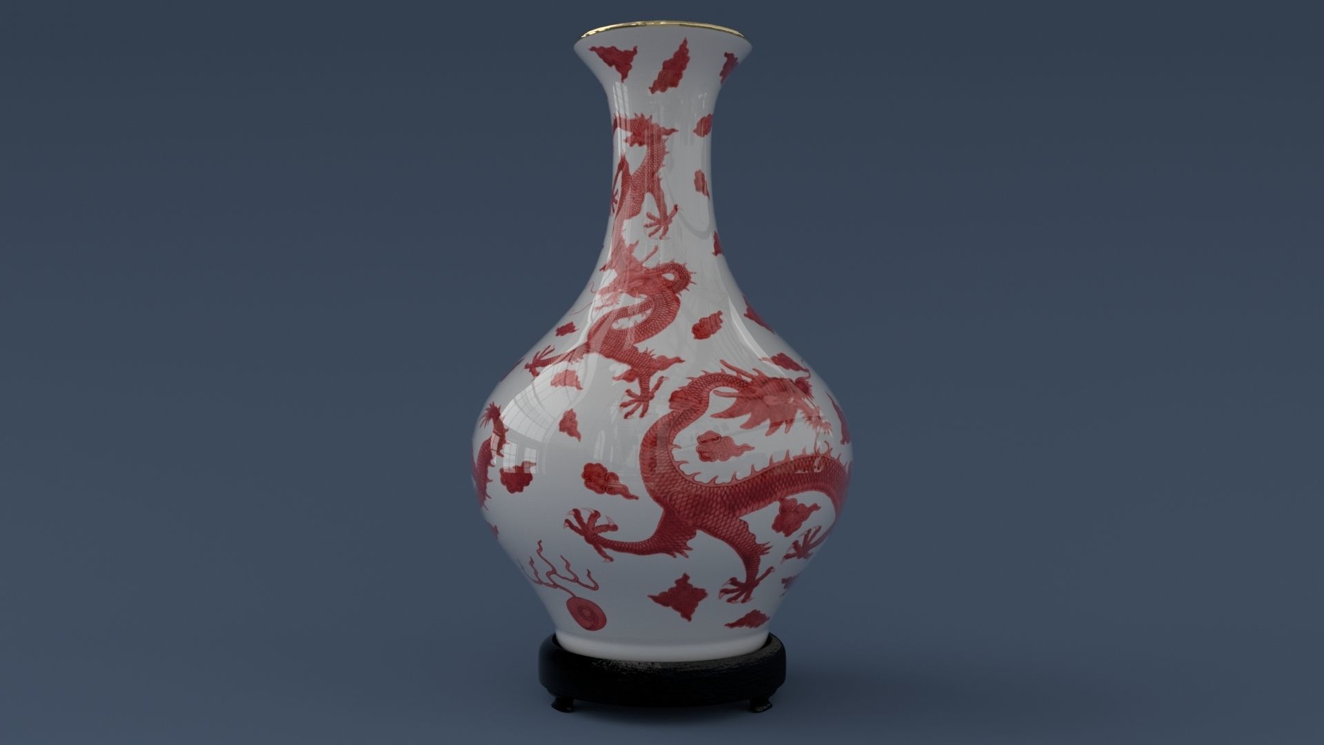 Dragon vase - green - optional red Low-poly 3D model_3