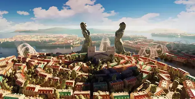 large city made in blender with geometry nodes Low-poly 3D model