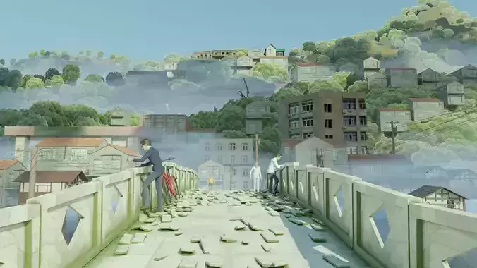 anime town blender scene 3D model