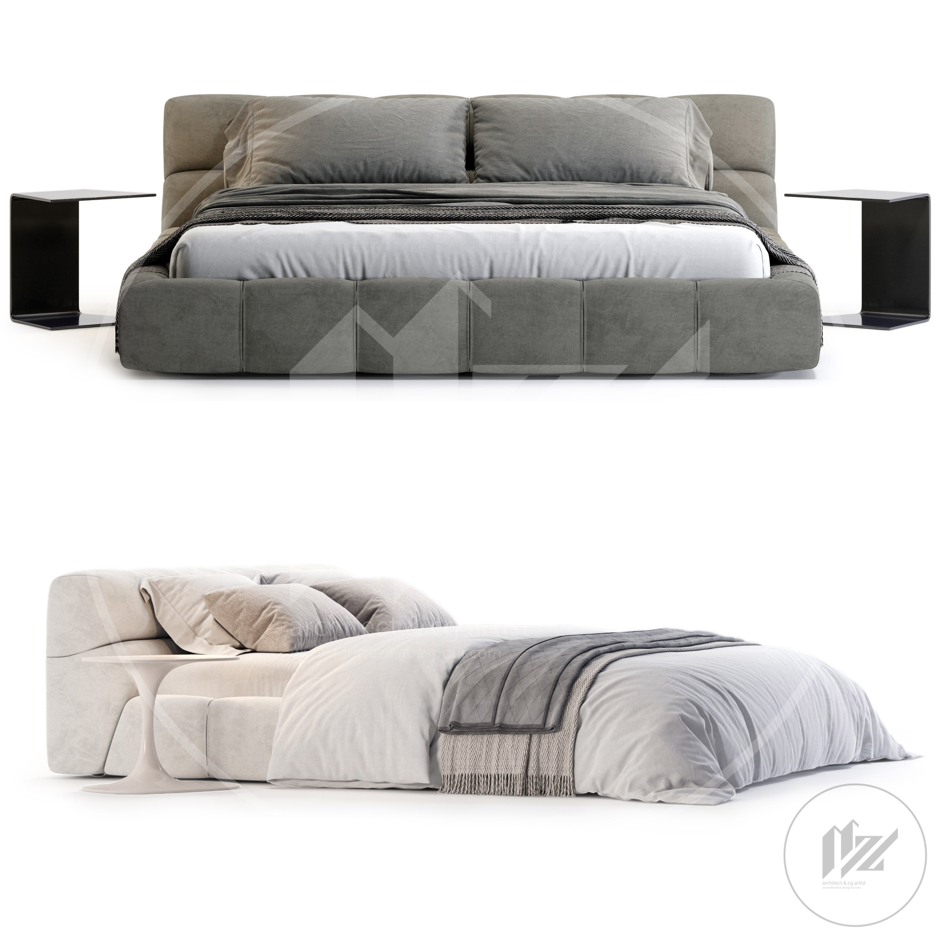 B And B Italia Tufty Bed 3D model_2