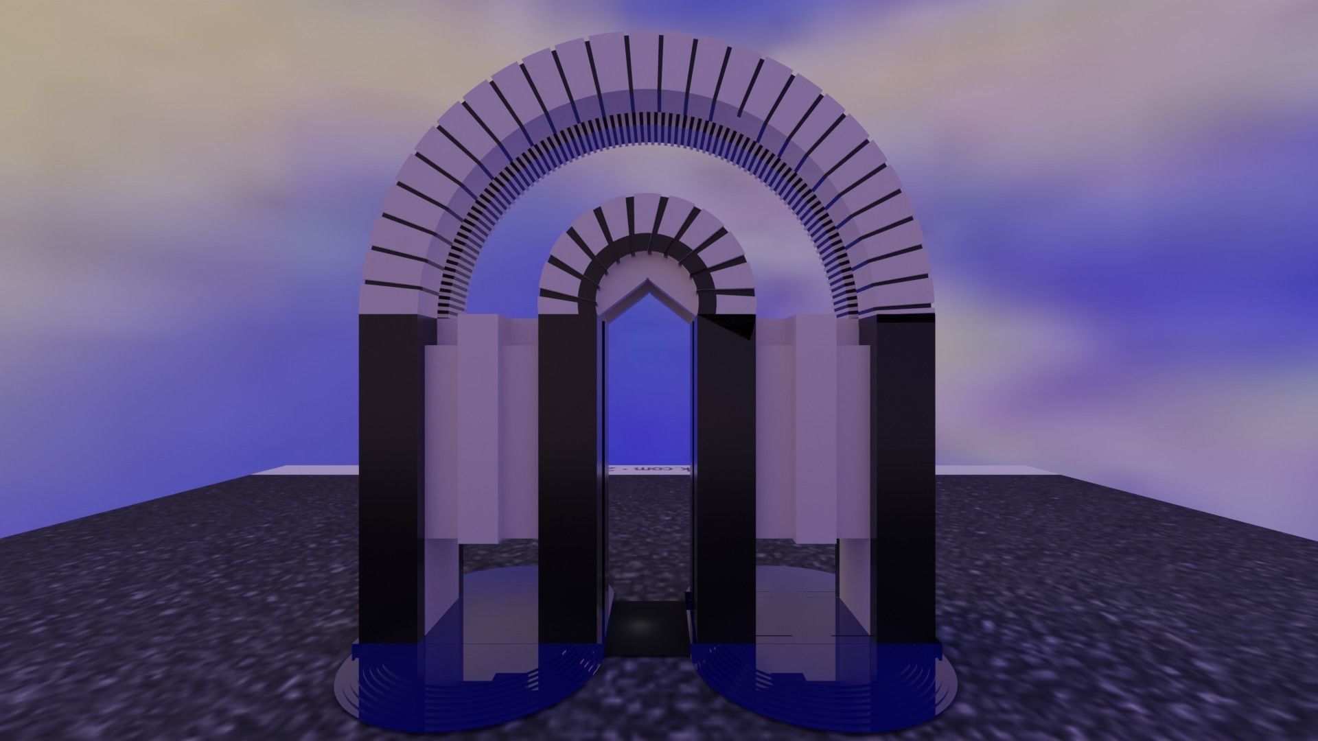 antique 3D archway with sky behind it Free 3D model_1
