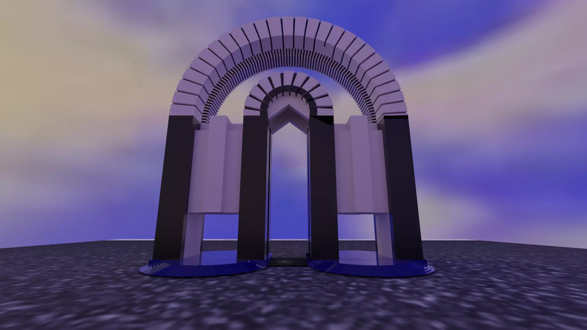 antique 3D archway with sky behind it Free 3D model_0