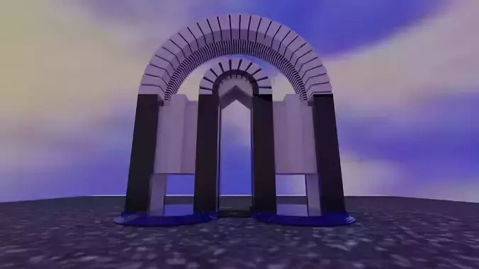 antique 3D archway with sky behind it