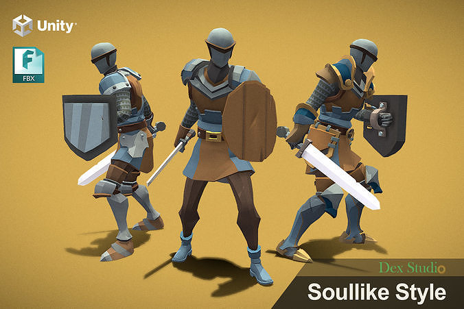 Soullike Style 01 Sword man Animations x115 Humanoid Low-poly 3D model