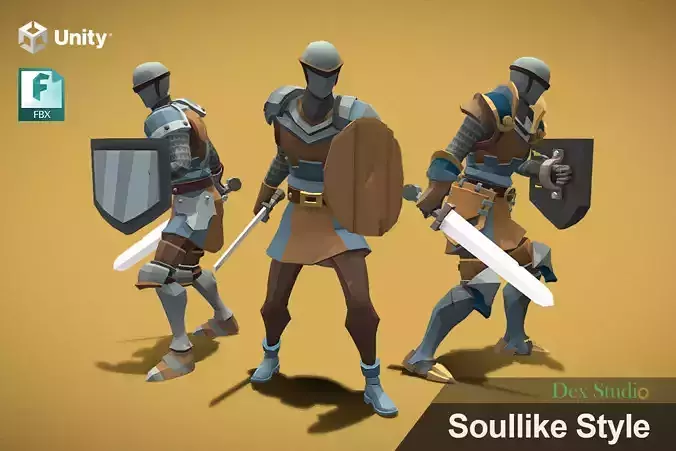 Soullike Style 01 Sword man Animations x115 Humanoid Low-poly 3D model