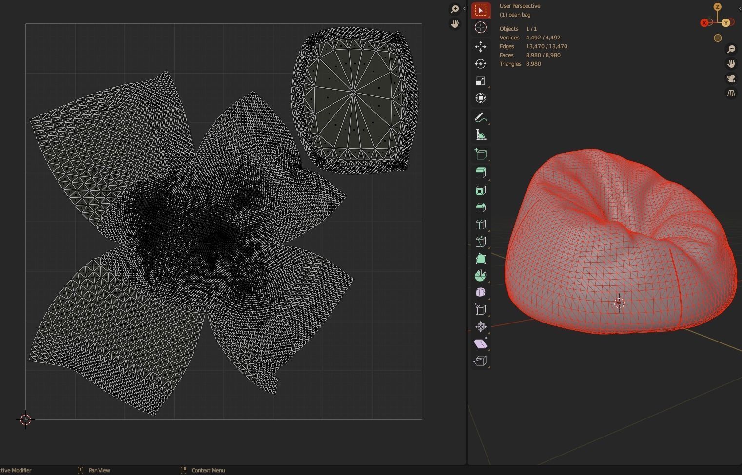 Bean bag chair base mesh without texture Low-poly 3D model_5