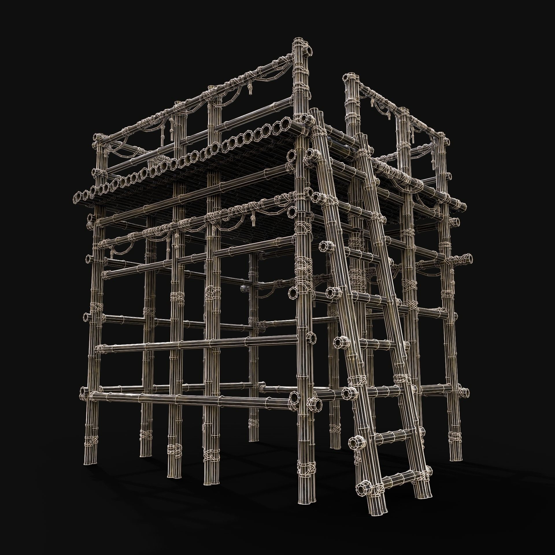 BAMBOO PLATFORM PIER LOG JUNGLE PORT CONSTRUCTION WATCHTOWER Low-poly 3D model_9