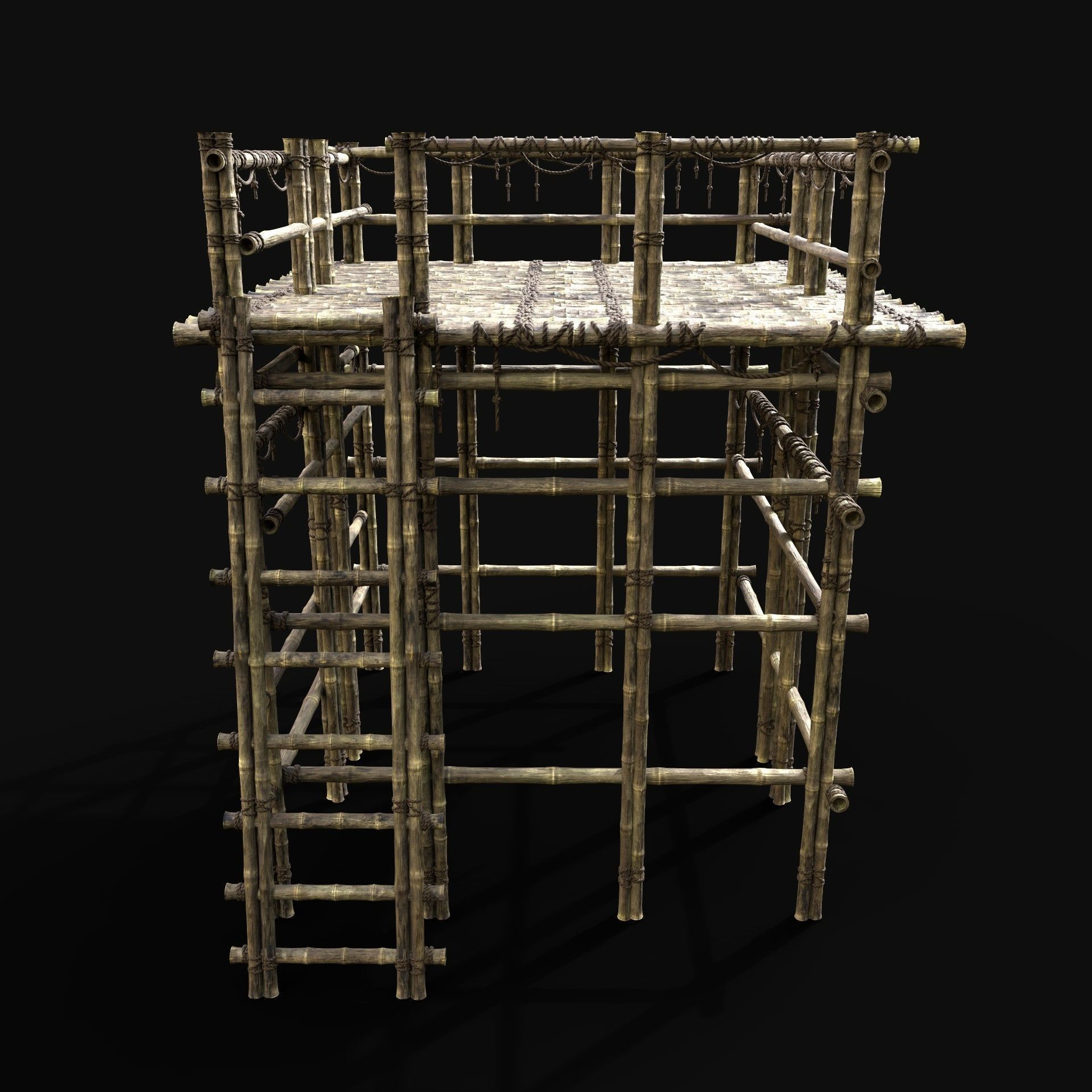 BAMBOO PLATFORM PIER LOG JUNGLE PORT CONSTRUCTION WATCHTOWER Low-poly 3D model_7