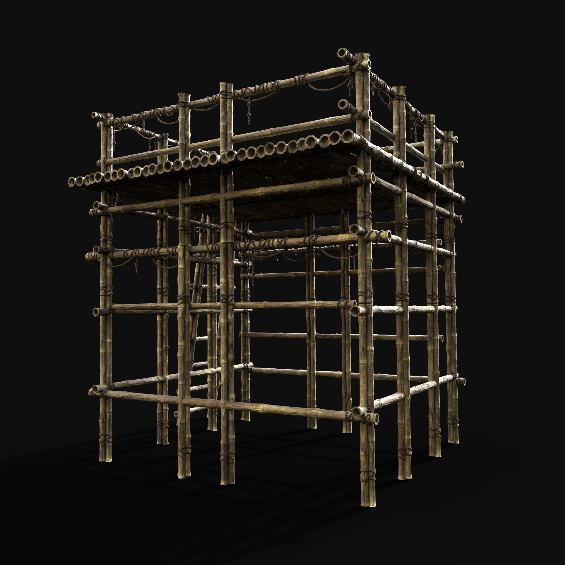 BAMBOO PLATFORM PIER LOG JUNGLE PORT CONSTRUCTION WATCHTOWER Low-poly 3D model_2