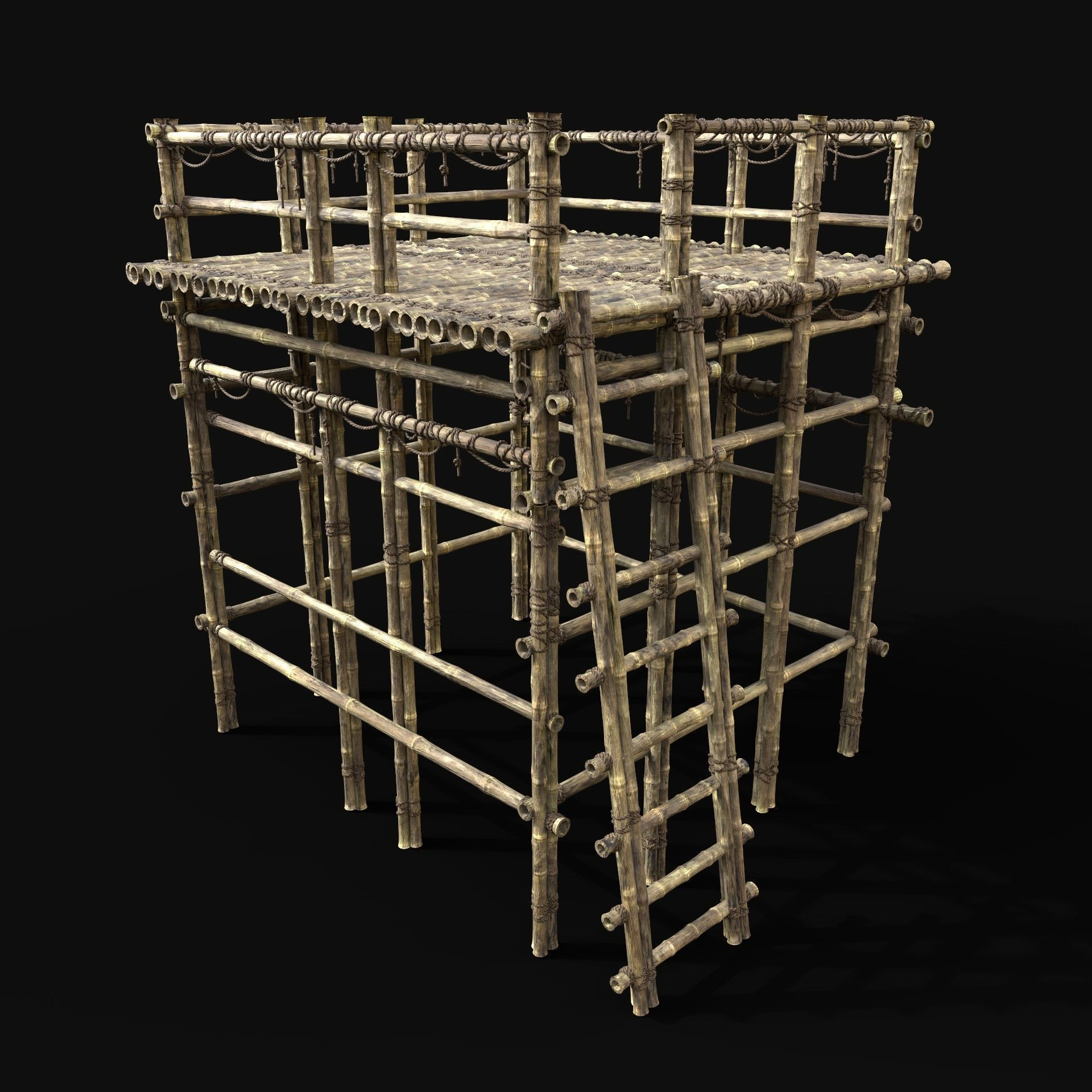 BAMBOO PLATFORM PIER LOG JUNGLE PORT CONSTRUCTION WATCHTOWER Low-poly 3D model_6