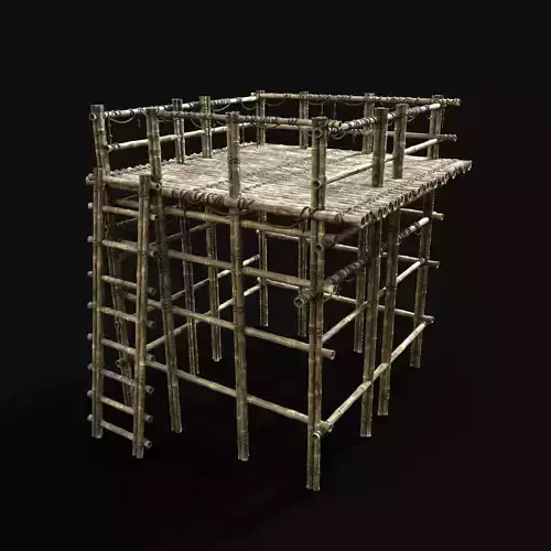 BAMBOO PLATFORM PIER LOG JUNGLE PORT CONSTRUCTION WATCHTOWER Low-poly 3D model