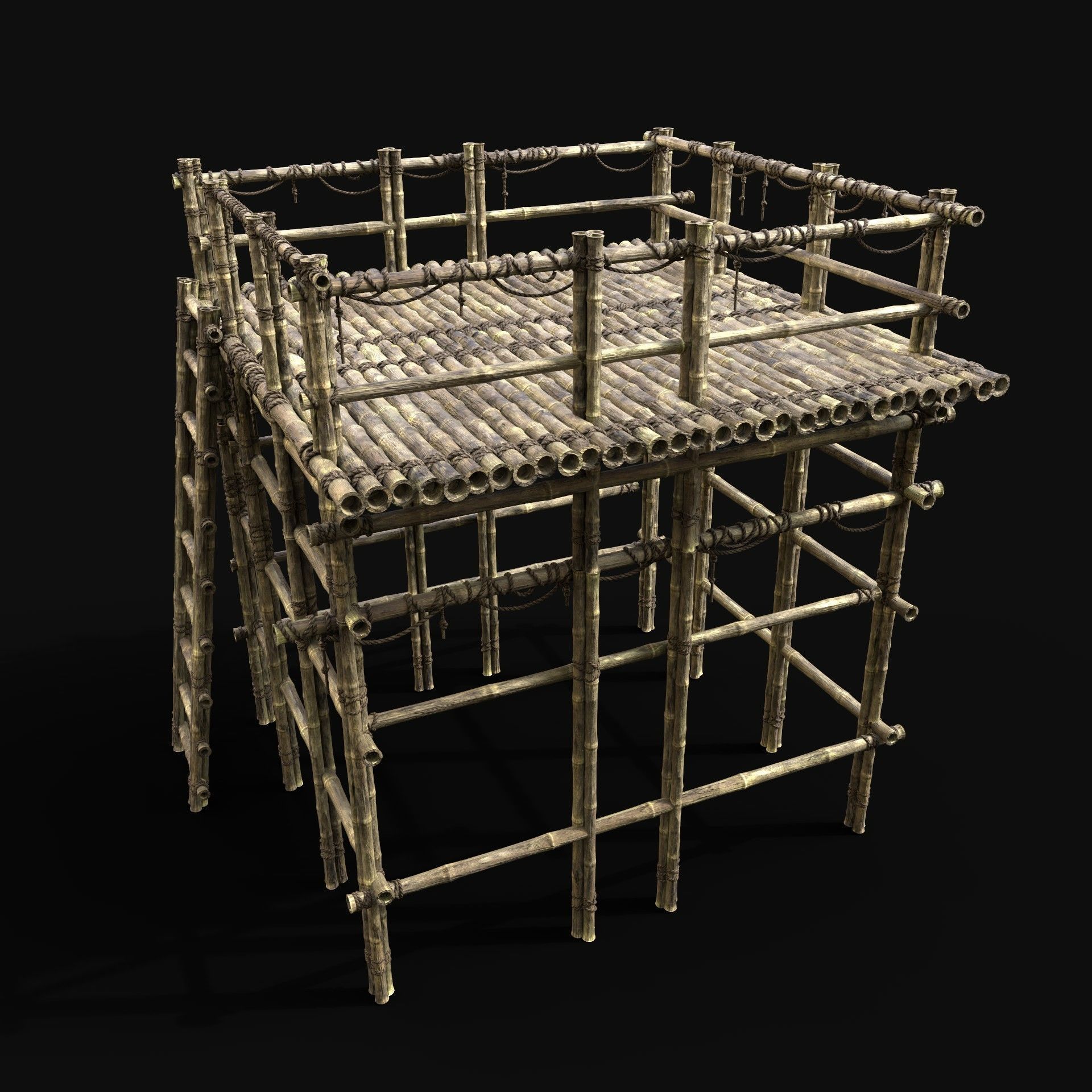 BAMBOO PLATFORM PIER LOG JUNGLE PORT CONSTRUCTION WATCHTOWER Low-poly 3D model_1