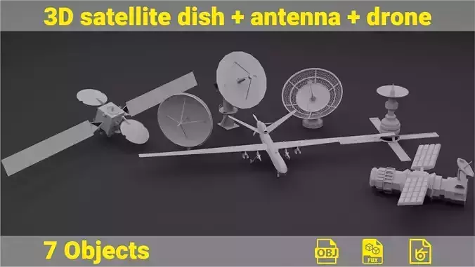 3D Satellite dish and antenna and drone