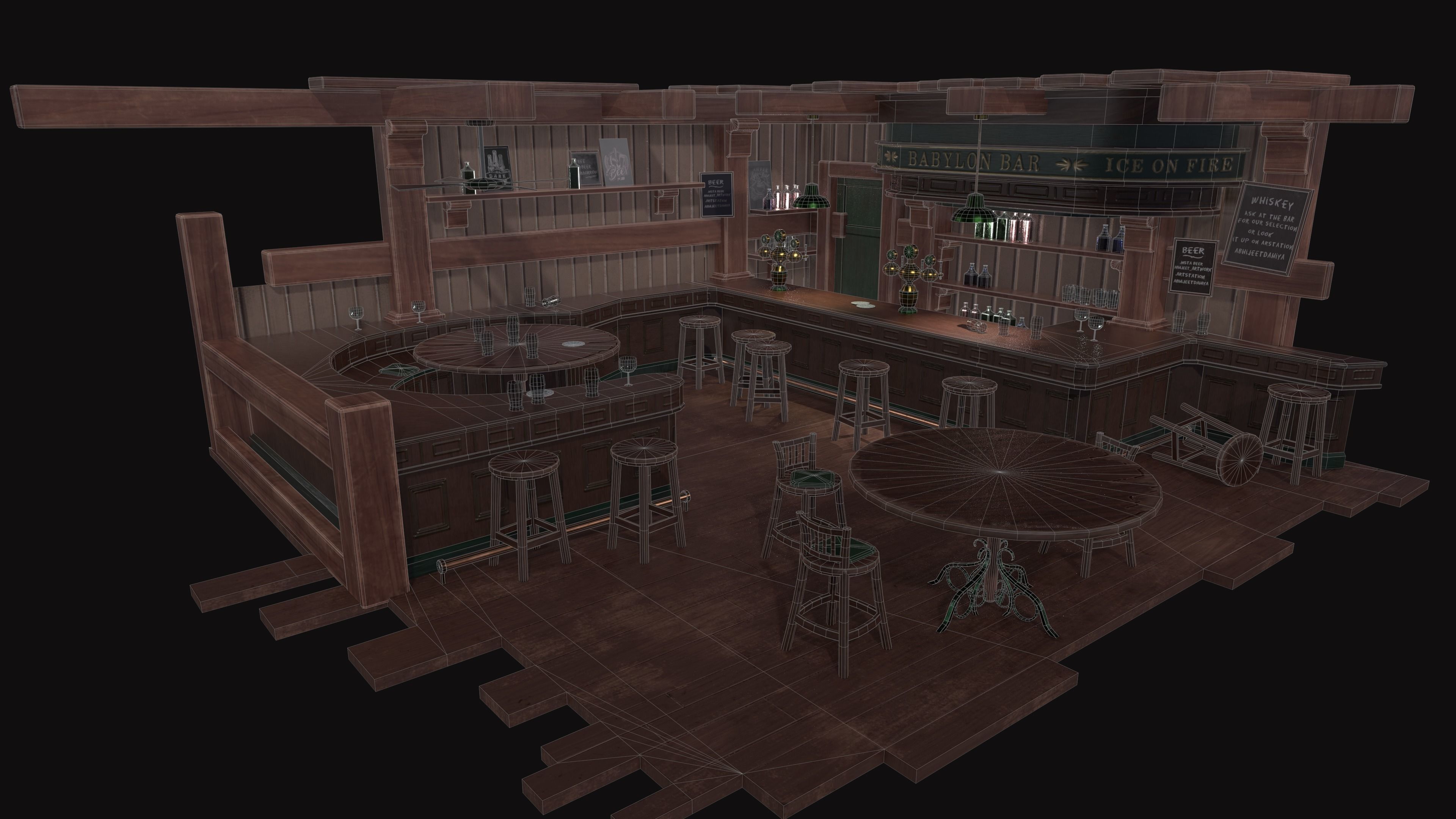 Bar Diorama Low-poly 3D model_3
