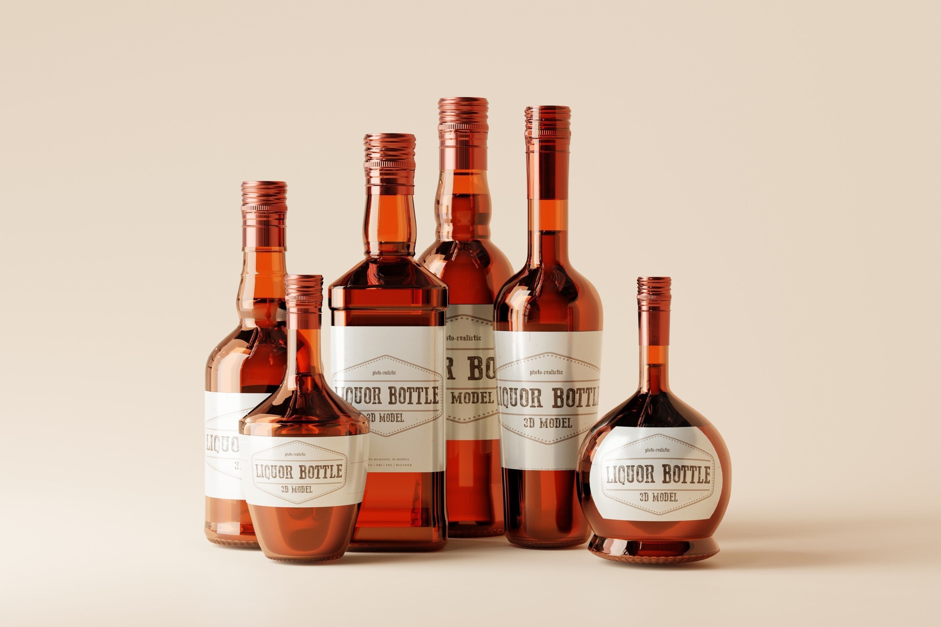 Whisky Hard Liquor Bottle Bundle 3D Model Collection_1