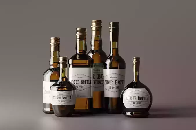 Whisky Hard Liquor Bottle Bundle 3D Model Collection