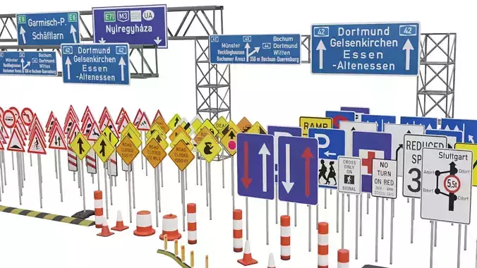 Road sing models and road side equipments 3D model