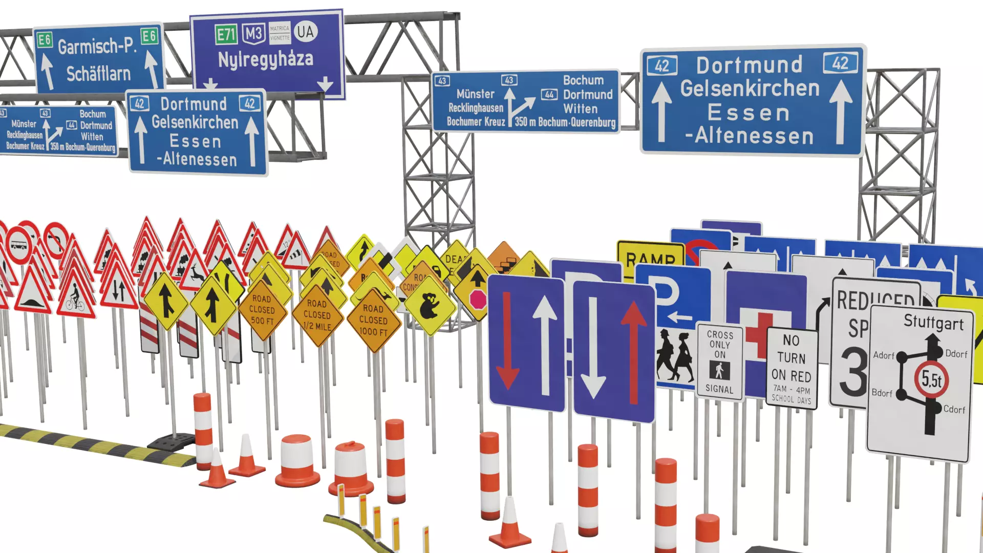 Road sing models and road side equipments 3D model_0