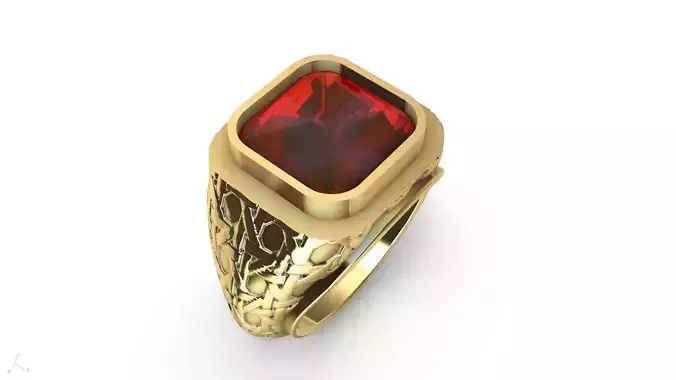 SQUARE CABOCHON TEXTURED SIGNET RING stl verified 