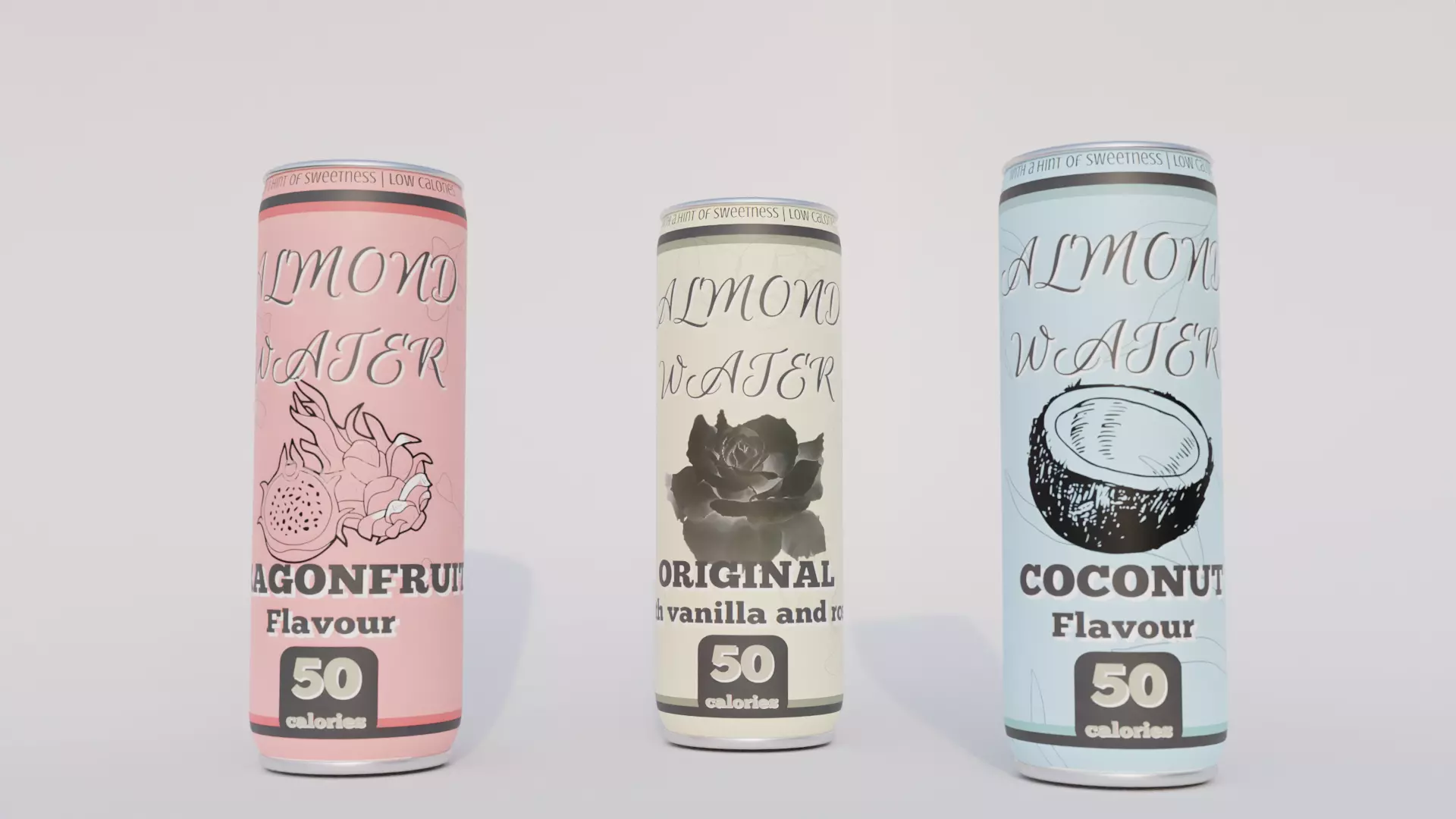 Almond Water - 3 cans with custom textures Free low-poly 3D model_0