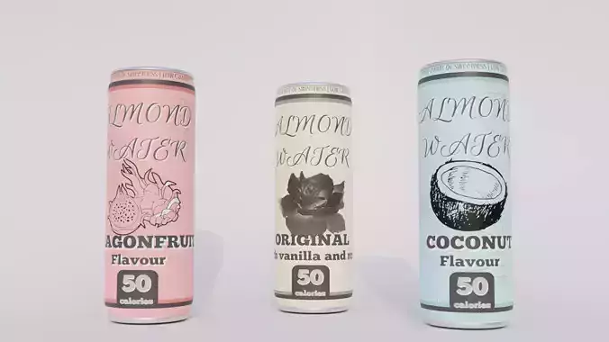 Almond Water - 3 cans with custom textures Free low-poly 3D model