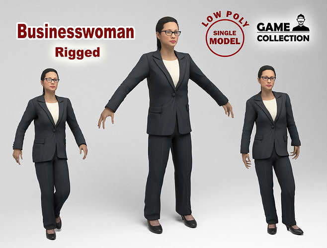 Businesswoman business woman in suit Low-poly 3D model