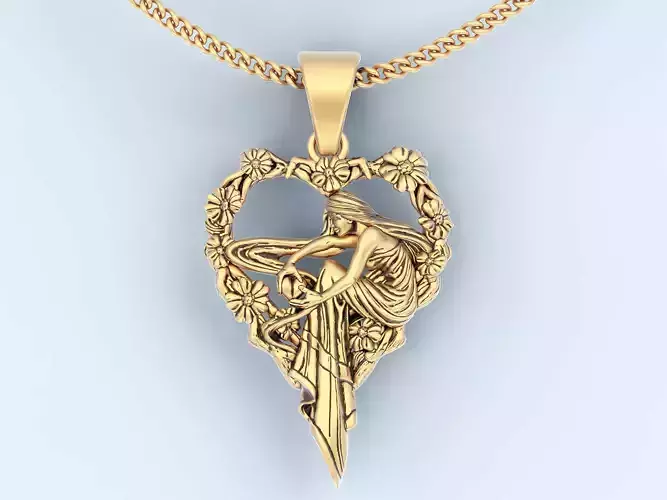 Girl heart pendant  gold sterling printable jewelry 3D model