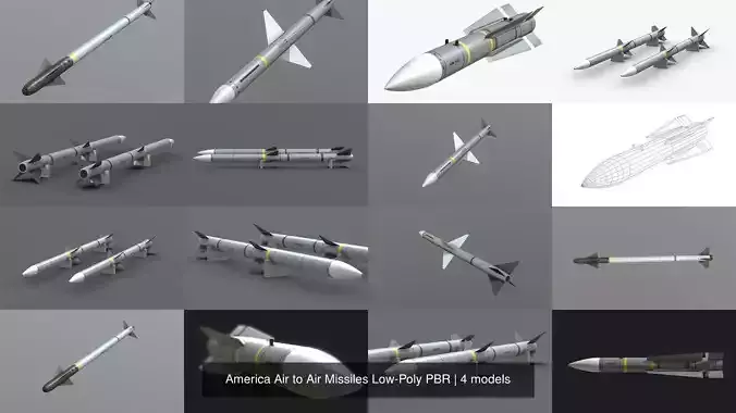 America Air to Air Missiles Low-Poly PBR 3D Model Collection