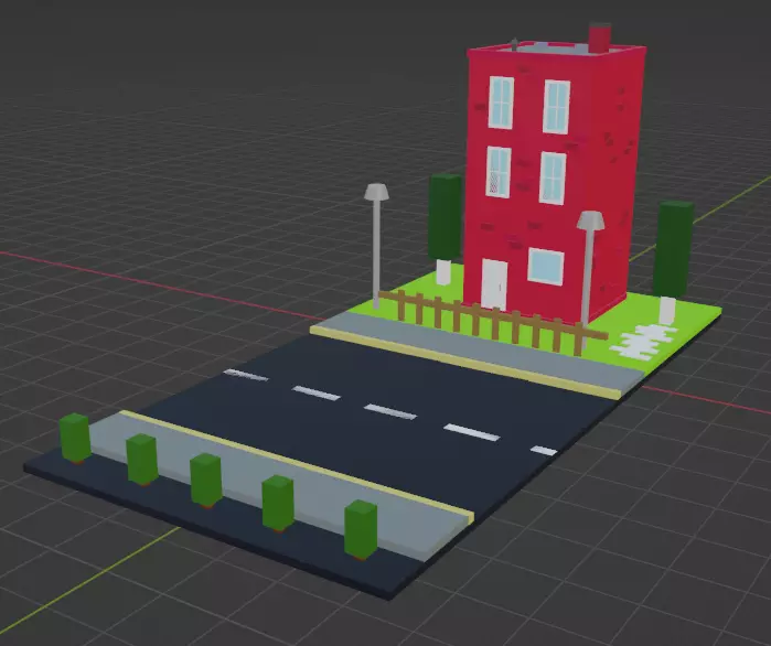 simplistic building red house Free low-poly 3D model