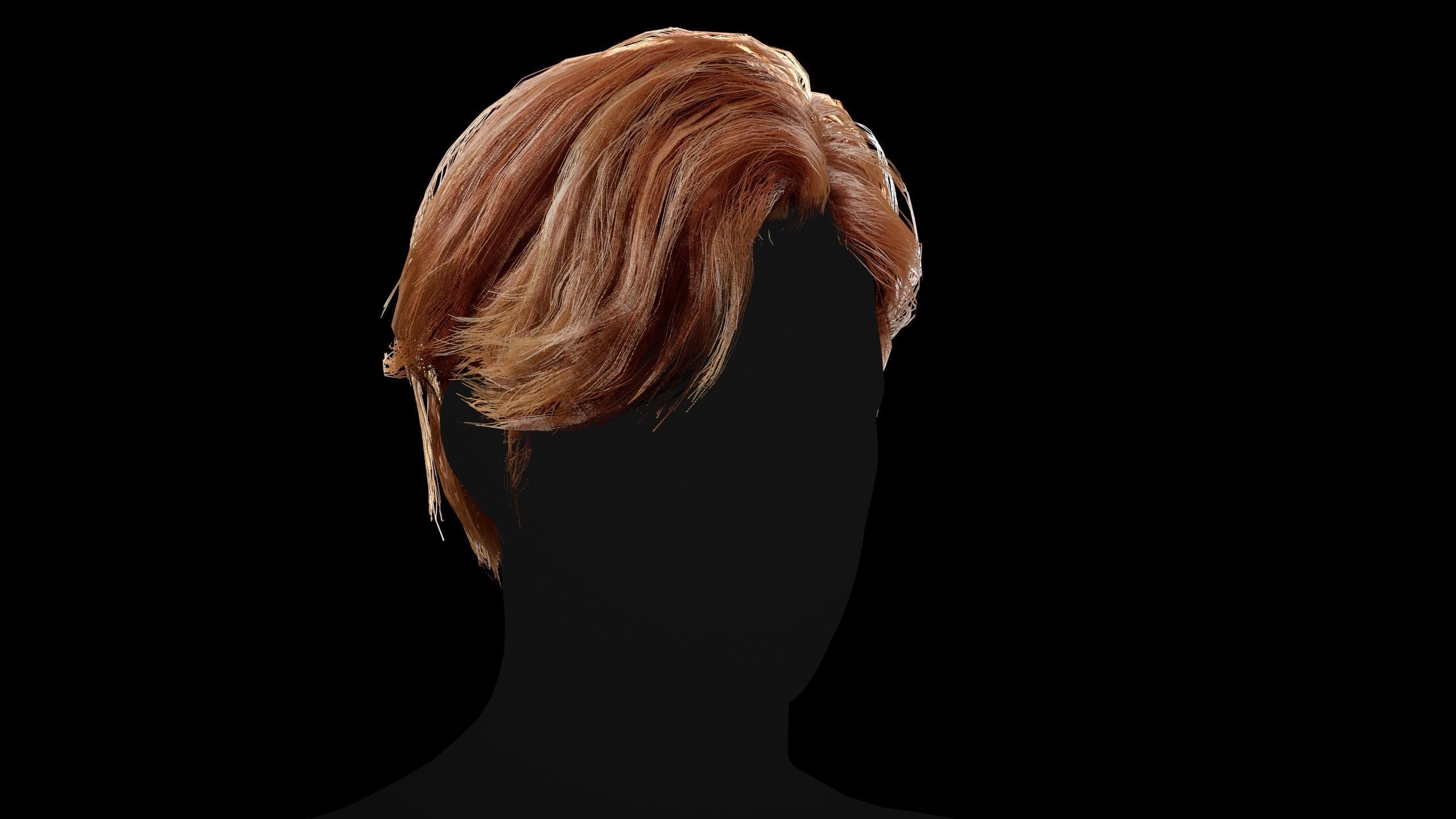 Realtime Hair - Middle part curtains Low-poly 3D model_8