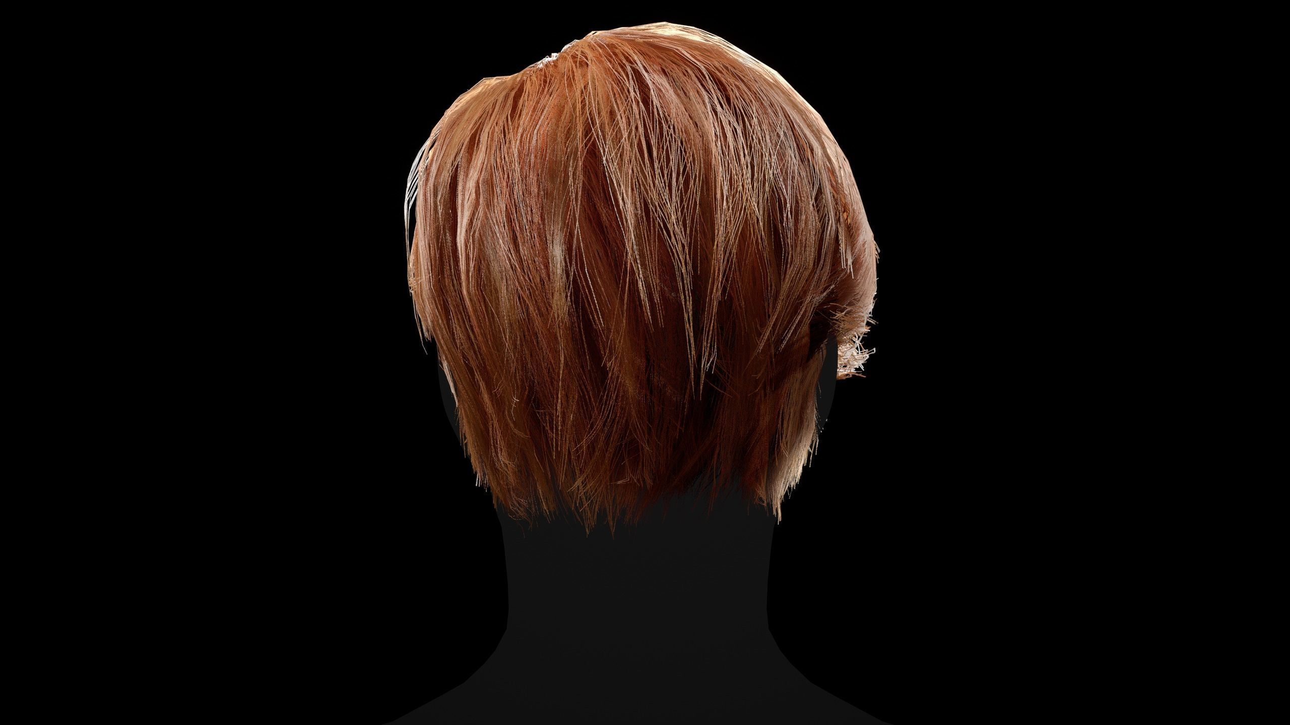 Realtime Hair - Middle part curtains Low-poly 3D model_6