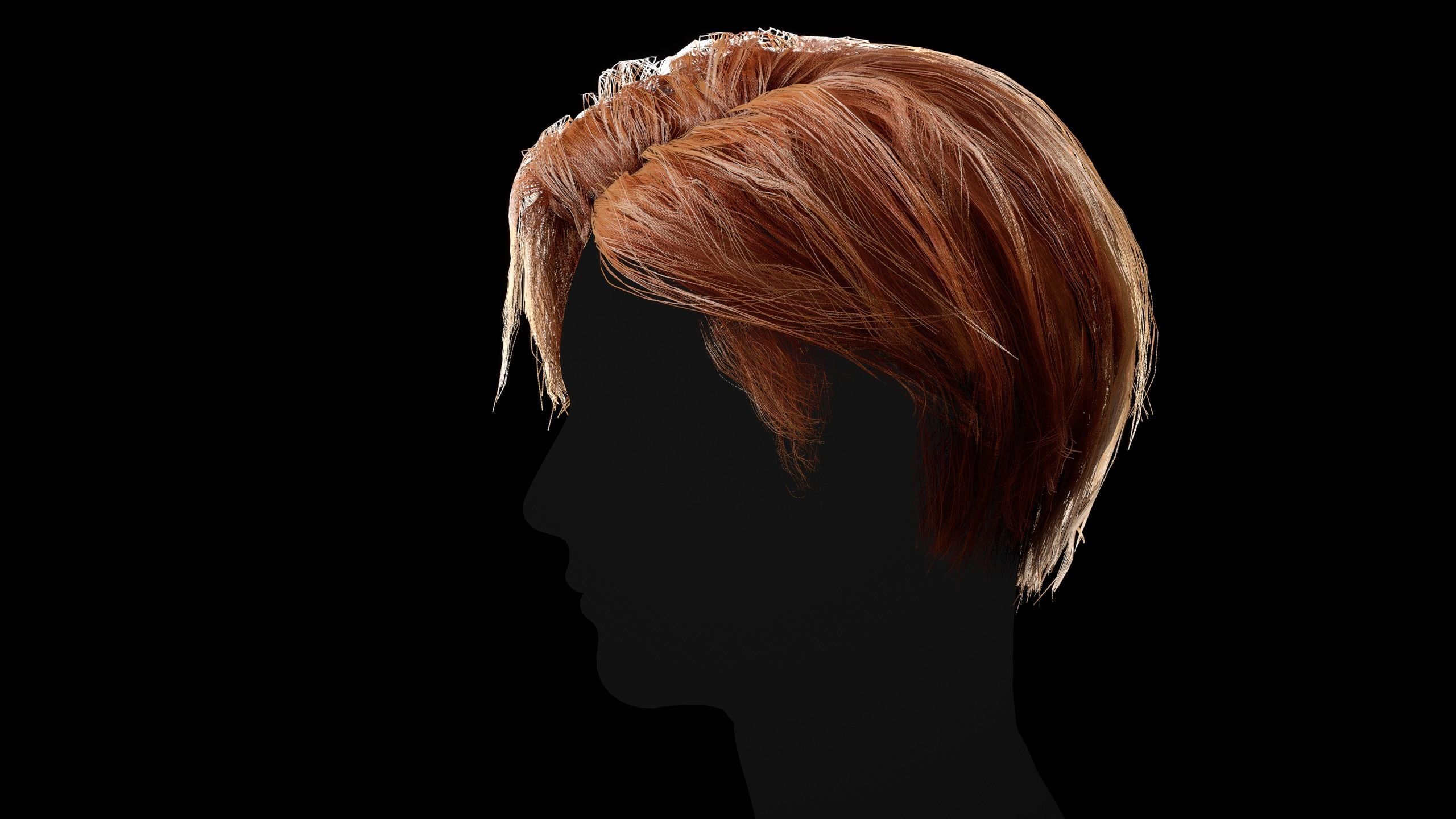 Realtime Hair - Middle part curtains Low-poly 3D model_5