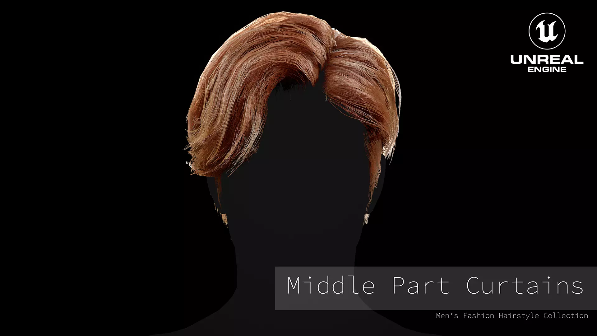 Realtime Hair - Middle part curtains Low-poly 3D model_0