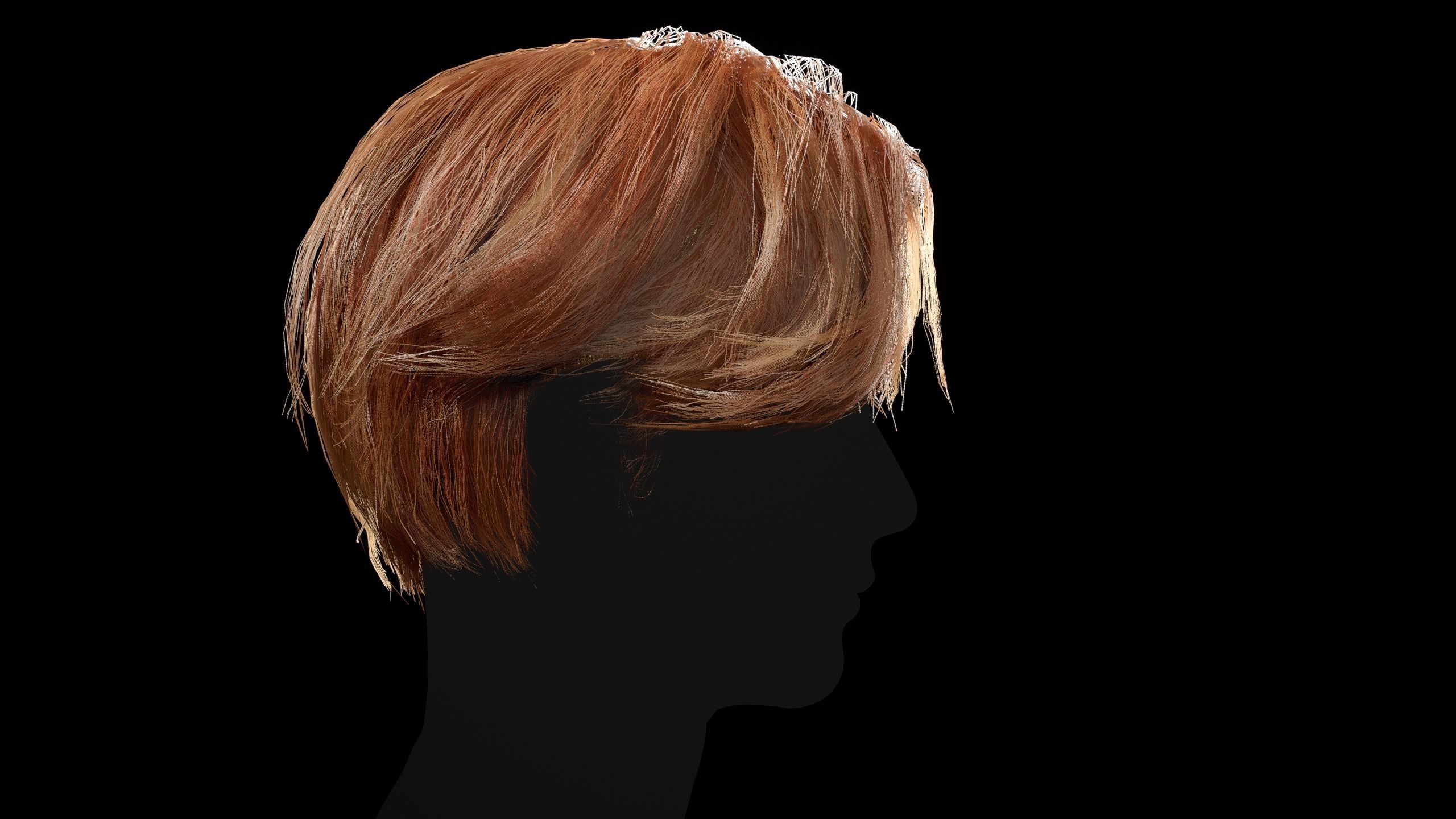 Realtime Hair - Middle part curtains Low-poly 3D model_7