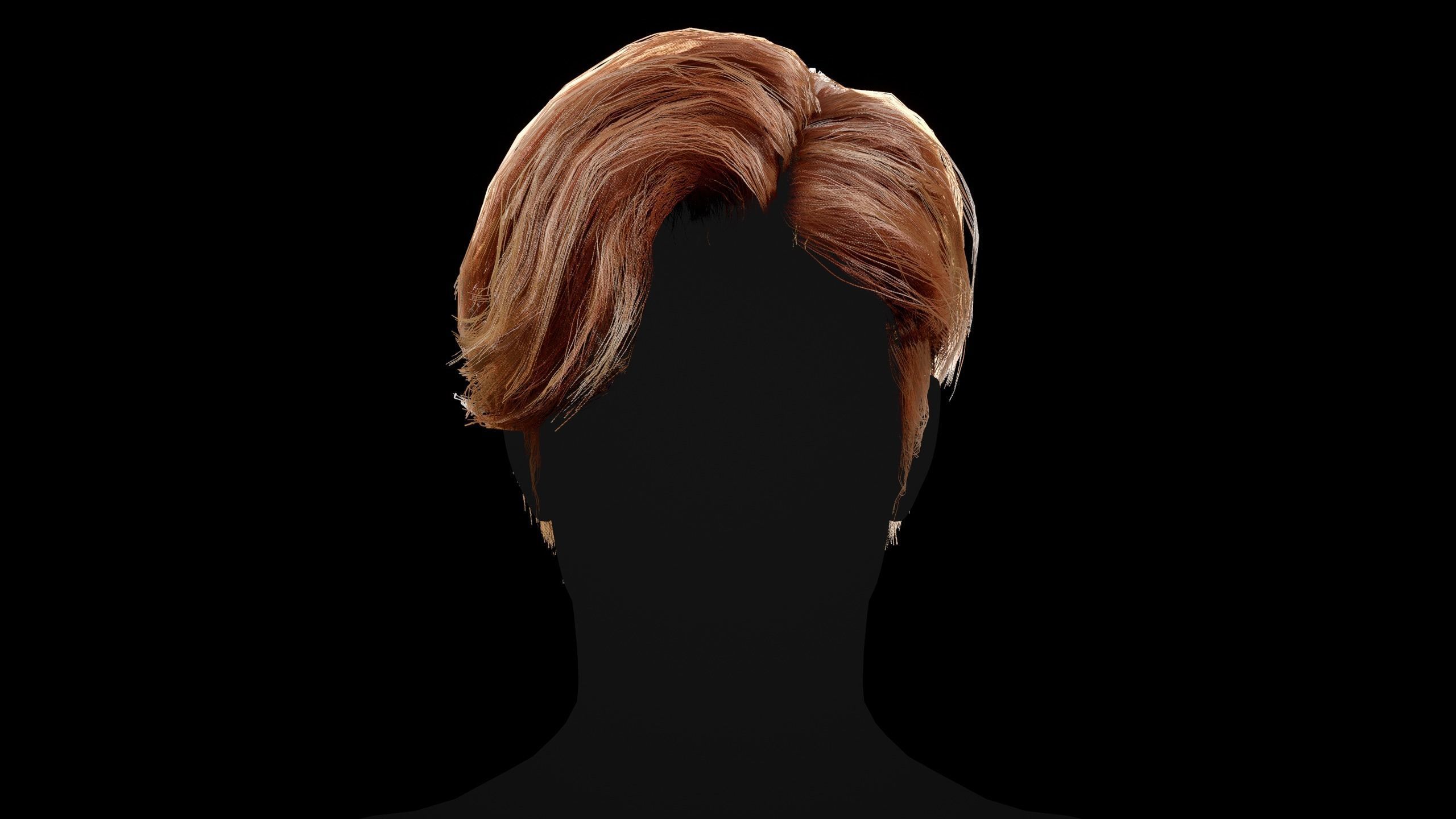 Realtime Hair - Middle part curtains Low-poly 3D model_3